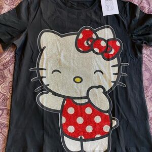 Women top Black Short Sleeve Tee with Red Sequin Bow